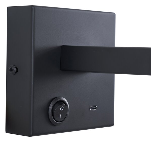 Moderna črna stenska svetilka z USB-C nagibna - Rex