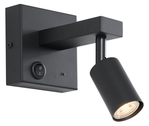 Moderna črna stenska svetilka z USB-C nagibna - Rex