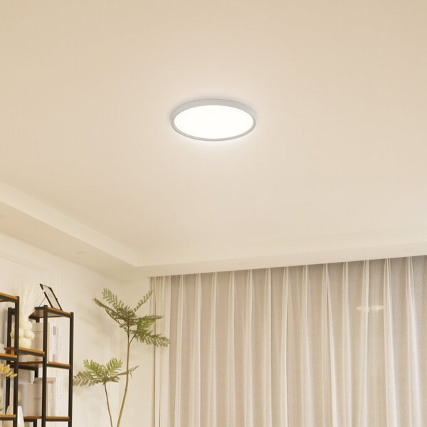 Lindby LED stropna svetilka Pravin, Ø 30 cm, CCT, bela, Bela, Dnevna soba / jedilnica, Plastika, Sodobni