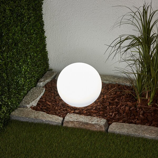Lindby LED solarna svetilka Lago, Ø 25 cm, globus, zemeljski trn, bela, Bela, Plastika, Sodobni, Zunanji globus