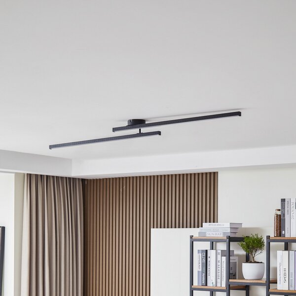 Lindby LED stropna svetilka Aurendor, 135 cm, črna, kovina, Črna, Dnevna soba / jedilnica, Aluminij, Sodobni