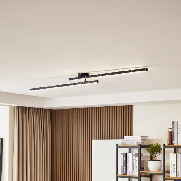 Lindby LED stropna svetilka Aurendor, 135 cm, črna, kovina, Črna, Dnevna soba / jedilnica, Aluminij, Sodobni