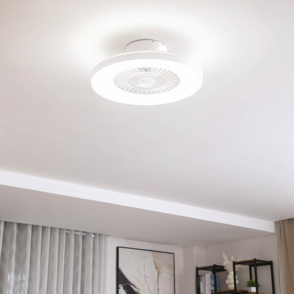 Lindby Smart LED stropni ventilator Paavo, bel, tih, Tuya, zatemnjen, Bela, Dnevna soba / jedilnica, Plastika, Sodobni