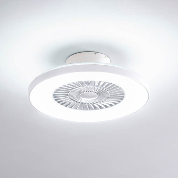 Lindby Smart LED stropni ventilator Paavo, bel, tih, Tuya, zatemnjen, Bela, Dnevna soba / jedilnica, Plastika, Sodobni