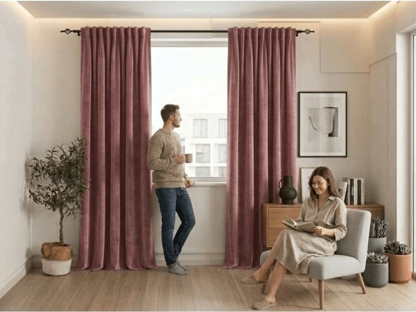 Zatemnitvena zavesa ELVIO VELVET 140x250 cm, staro rožnata Za obesiti: Kovinski obročki