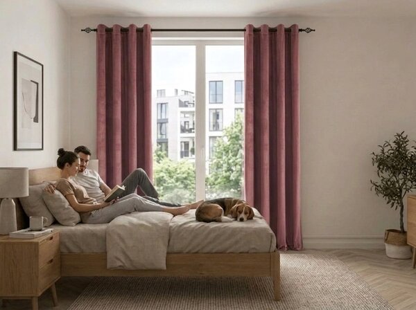 Zatemnitvena zavesa ELVIO VELVET 140x250 cm, staro rožnata Za obesiti: Kovinski obročki