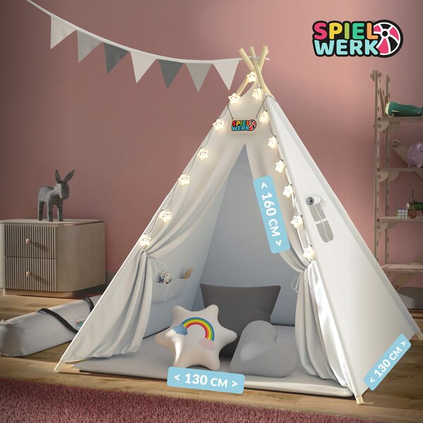 Otroški šotor tipi JULIUS, 120x120x160cm, bela/siva Spielwerk