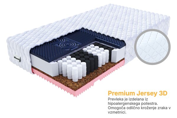 Žepkasta zdravstvena vzmetnica s kokosom Gina 80x200 Prevleka: Premium Jersey 3D