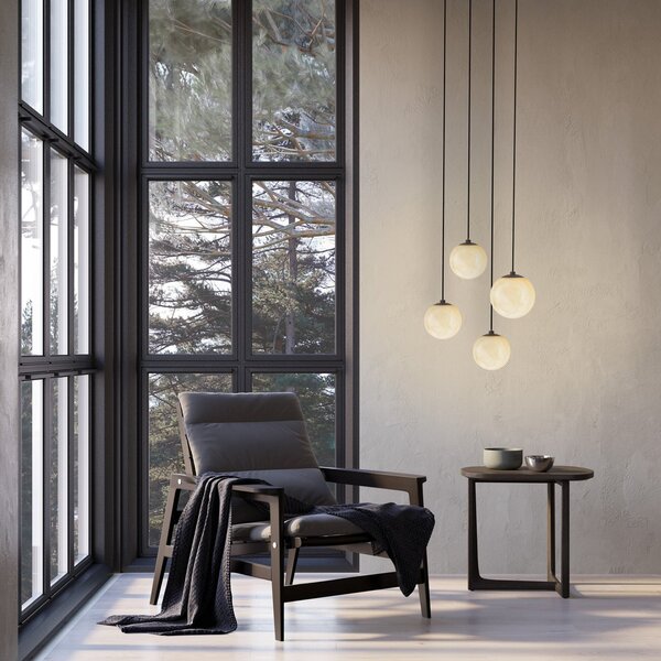 Molto Luce LED-visoka svetilka ARE, črna, alabaster, Ø 8 cm, CCT, DALI, zatemnjen, Črna, Dnevna soba / jedilnica, Kamen, Sodobni, Globus