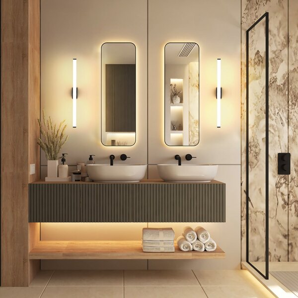 Molto Luce LED-stenna svetilka VINA S, črna, širina 40 cm, IP44, CCT, Črna, Kopalnica, Aluminij, Sodobni
