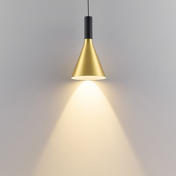Molto Luce LED-viseča svetilka na tirnici LORA I, medenina, Ø 15 cm, 40° CCT, trifazna, Zlata / medeninasta, Dnevna soba / jedilnica, Kovina, Sodobni, Sistem tirnic