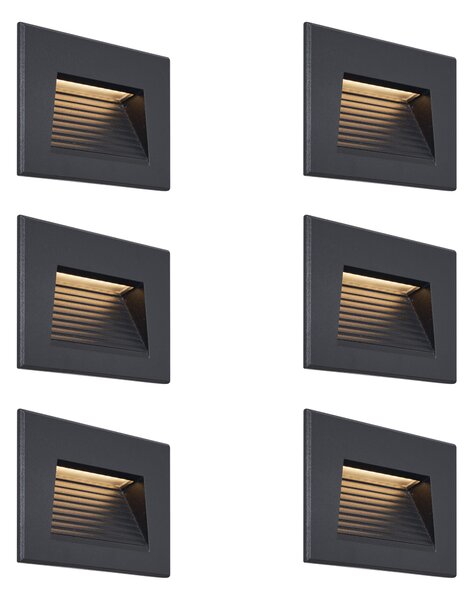 Komplet 6 modernih vgradnih stenskih svetilk črne barve 11,5 cm vklj. LED IP65 - Trem