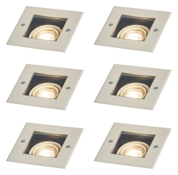 Komplet 6 modernih bež talnih reflektorjev GU10 50 mm vrtljivih in nagibnih IP65 - Oneon