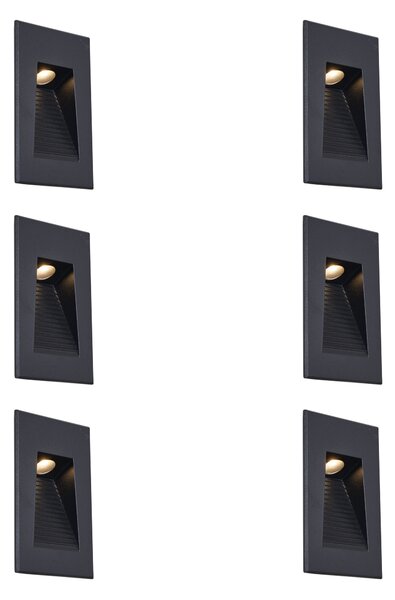 Komplet 6 modernih vgradnih stenskih svetilk črne barve 7 cm vklj. LED IP65 - Trem