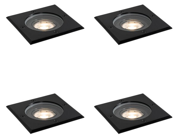Komplet 4 zunanjih talnih reflektorjev črne barve kvadratni nastavljivi IP65 - Delux