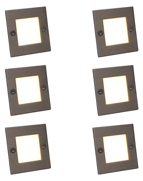 Komplet 6 modernih vgradnih reflektorjev jeklo vklj. LED - Square 7