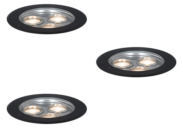 Komplet 3 modernih talnih reflektorjev črne barve s 3 lučmi IP65 - Tribus