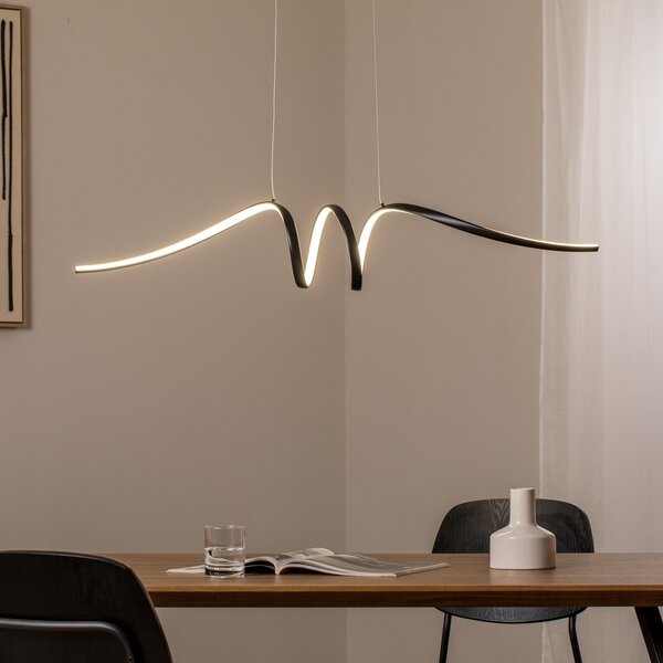 Milagro Lighting LED obesna svetilka Loop, kovina, črna-krom, 4.000 K, Črna, Dnevna soba / jedilnica, Kovina, Sodobni
