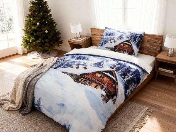 3D posteljnina iz mikrosaten WINTER CHALET, bela Dimenzije posteljnine: 70 x 90 cm | 140 x 200 cm