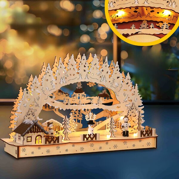 Božični LED lok CLEMENT, 45x12,5x28cm, naravna rjava Monzana