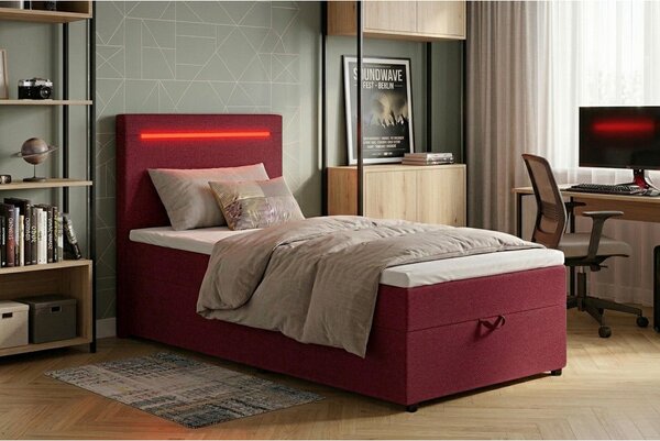 POSTELJA Z VZMETNICO 100 cm x 200 cm , tekstil, leseni material rdeča