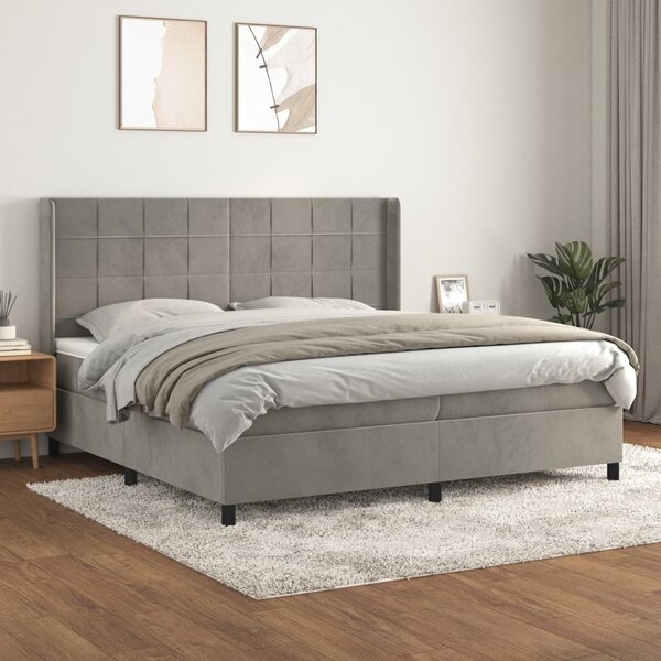 VidaXL Box spring postelja z vzmetnico svetlo siva 200x200 cm žamet