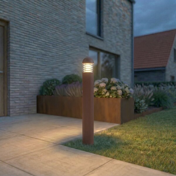 Lucande LED-svetilka Skagena, rjava, višina 90 cm, IP54, Rjava / rjasta, Aluminij, Sodobni