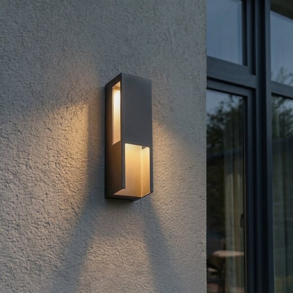 Lindby LED zunanja stenska svetilka Enyra, črna, 27 cm, IP65, Črna, Aluminij, Sodobni