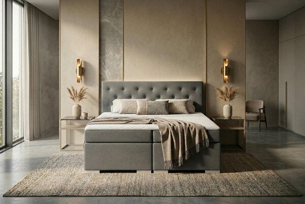 BOXSPRING POSTELJA 180 cm x 200 cm , tekstil, leseni material temno siva