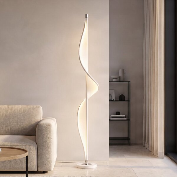 Lucande LED talna svetilka Edano, 154 cm, bela, tekstilna, z možnostjo, zatemnjen, Bela, Dnevna soba / jedilnica, Tkanine / tekstil, Sodobni