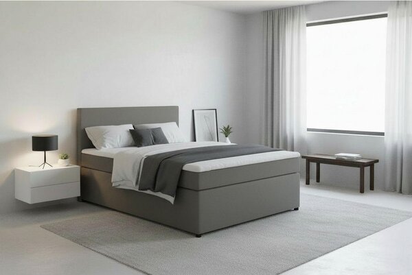 BOXSPRING POSTELJA 140 cm x 200 cm , tekstil, leseni material siva