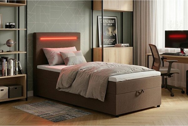 POSTELJA Z VZMETNICO 100 cm x 200 cm , tekstil, leseni material rjava
