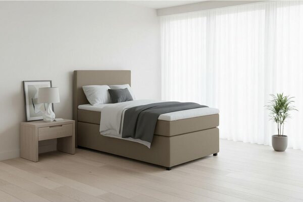 BOXSPRING POSTELJA 90 cm x 200 cm , tekstil, leseni material peščene barve
