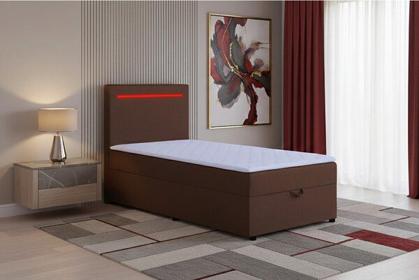 POSTELJA Z VZMETNICO 100 cm x 200 cm , tekstil, leseni material rjava