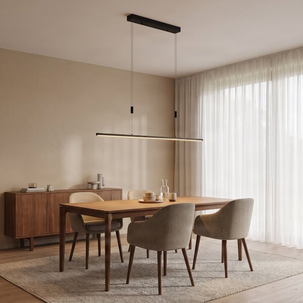 Lucande LED viseča svetilka Stakato, 120 cm, 6-žarilna, z možnostjo zatemnitve, zatemnjen, Črna, Dnevna soba / jedilnica, Kovina, Sodobni