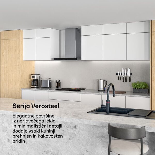 Klarstein Verosteel napa 60 cm, Elegantna, minimalistična, močna, Energijski razred A++, 881,6 m³/h