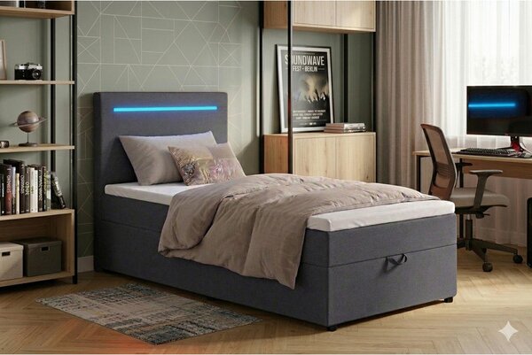 POSTELJA Z VZMETNICO 100 cm x 200 cm , tekstil, leseni material antracit