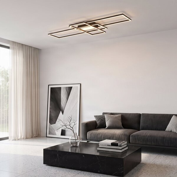 Lindby Ismera LED stropna svetilka 3 okvirji, antracit, zatemnjen, Črna, Dnevna soba / jedilnica, Kovina, Sodobni