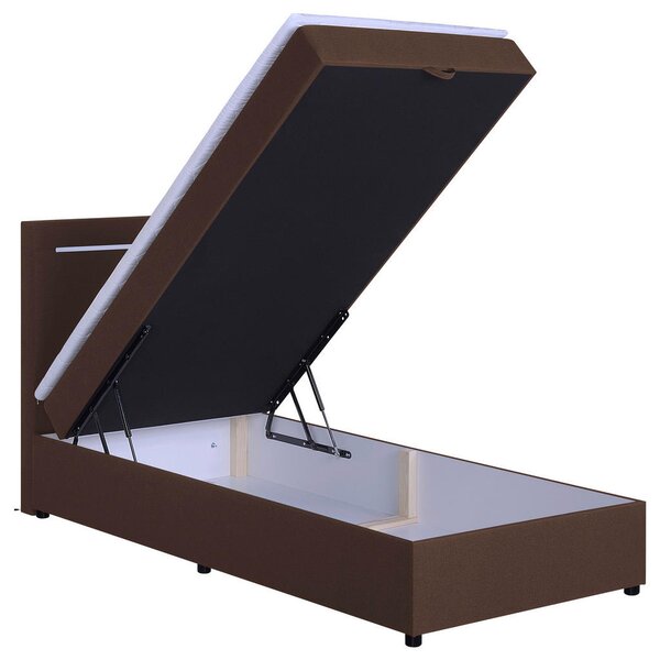 POSTELJA Z VZMETNICO 100 cm x 200 cm , tekstil, leseni material rjava