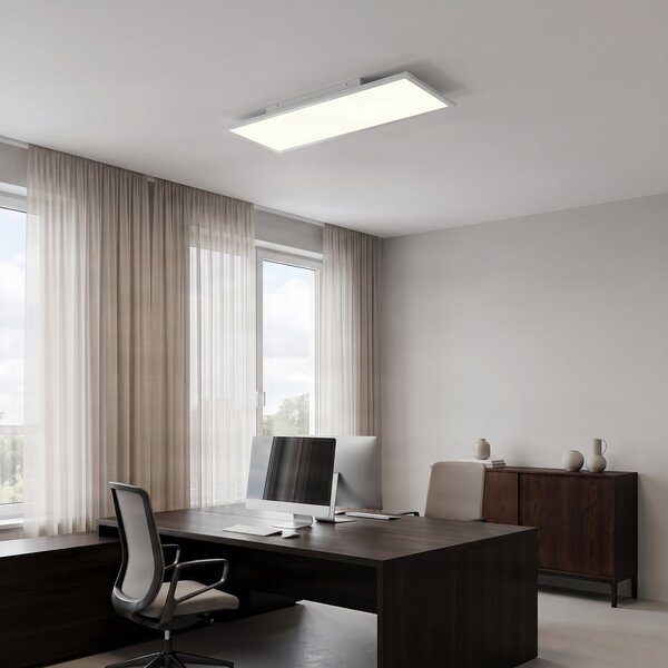 Lindby LED plošča Quais, 80 x 30 cm, bela, kovinska, 4.000K, Bela, Kuhinja, Aluminij, Sodobni