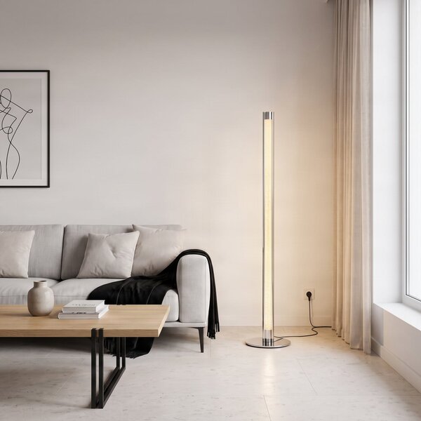 Lindby LED-stojna svetilka Hadis, RGB, daljinski upravljalnik, bela, 120 cm, zatemnjen, Kovinska, Dnevna soba / jedilnica, Plastika, Sodobni