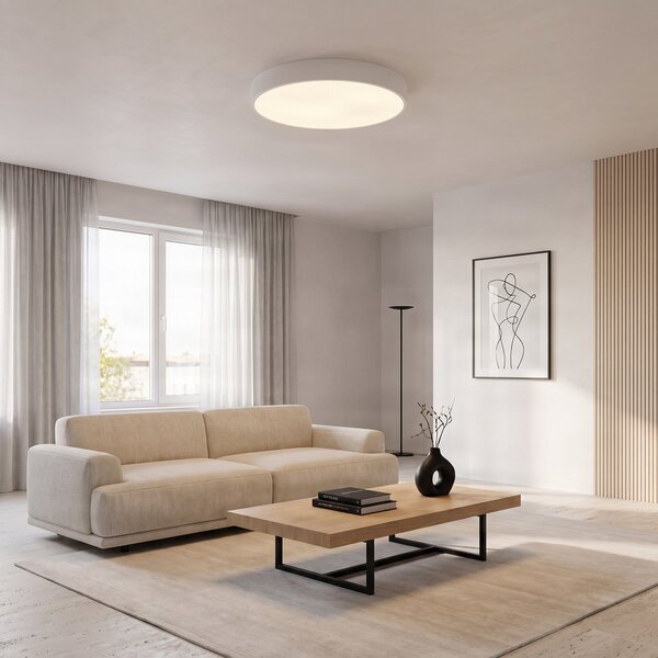 TEMAR LIGHTING Stropna svetilka Cleo, Ø 60 cm, IP20, bela, kovinska, E27, zatemnjen, Bela, Dnevna soba / jedilnica, Kovina, Sodobni