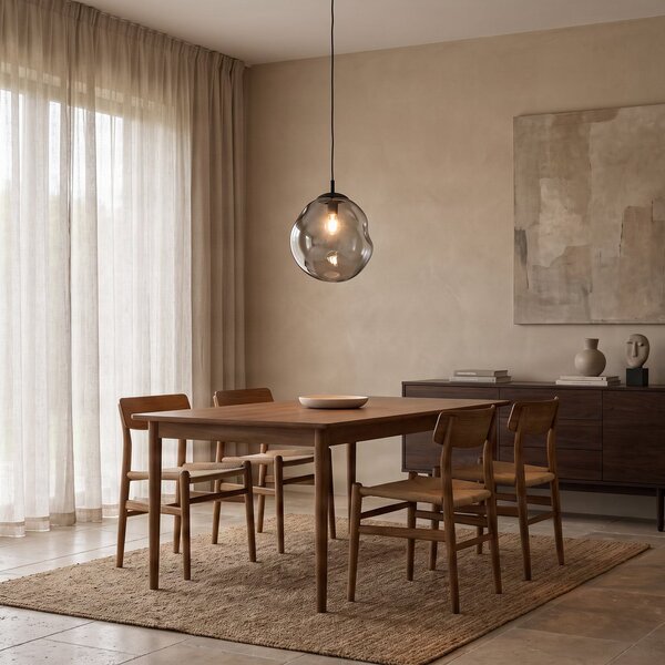 TK Lighting Steklena viseča svetilka Sol, Ø 35 cm, črna/dimno siva, zatemnjen, Prozorna, Dnevna soba / jedilnica, Steklo, Sodobni