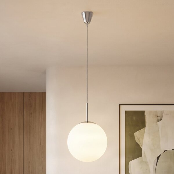 Lindby obesek Marike, Ø 30 cm, bela, steklo, globus, E27, zatemnjen, Bela, Dnevna soba / jedilnica, Steklo, Sodobni, Globus