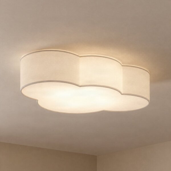 TK Lighting Stropna svetilka Cloud, bela, tekstil, dolžina 62 cm, E27, 4-svetlobna., zatemnjen, Bela, Dnevna soba / jedilnica, Tkanine / tekstil, Mladostno bivanje