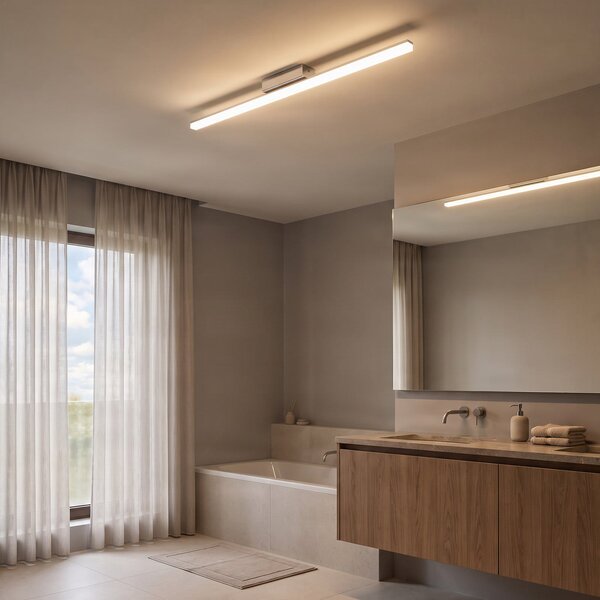 Lindby LED stropna kopalniška svetilka Levke, 116 cm, z možnostjo zatemnitve,, zatemnjen, Bela, Kopalnica, Plastika, Sodobni