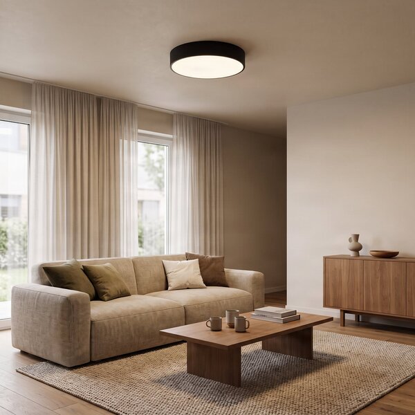 TEMAR LIGHTING Stropna svetilka Cleo, Ø 40 cm, IP20, črna, kovina, E27, zatemnjen, Črna, Dnevna soba / jedilnica, Kovina, Sodobni