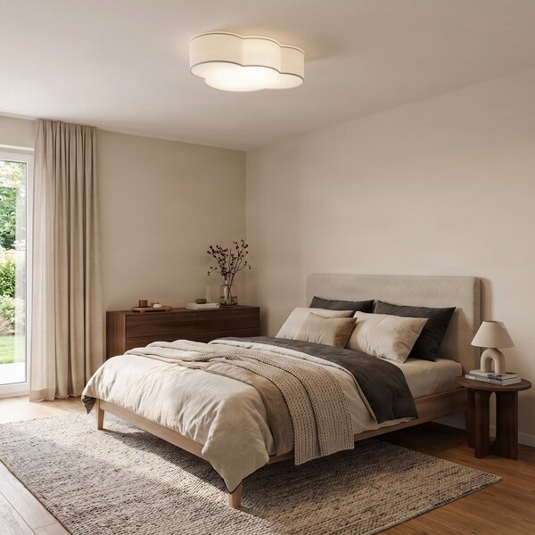 TK Lighting Stropna svetilka Cloud, bela, tekstil, dolžina 62 cm, E27, 4-svetlobna., zatemnjen, Bela, Dnevna soba / jedilnica, Tkanine / tekstil, Mladostno bivanje