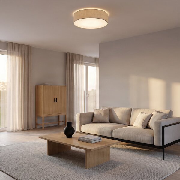 Eko-Light Stropna svetilka Leano, siva, platno, premer 50 cm, zatemnjen, Siva, Dnevna soba / jedilnica, Tkanine / tekstil, Sodobni