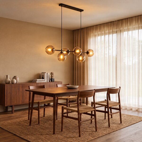 EMIBIG LIGHTING Steklena viseča svetilka, 8-svetlobna, črna, grafit, steklo, E14, zatemnjen, Črna, Dnevna soba / jedilnica, Steklo, Sodobni, Globus